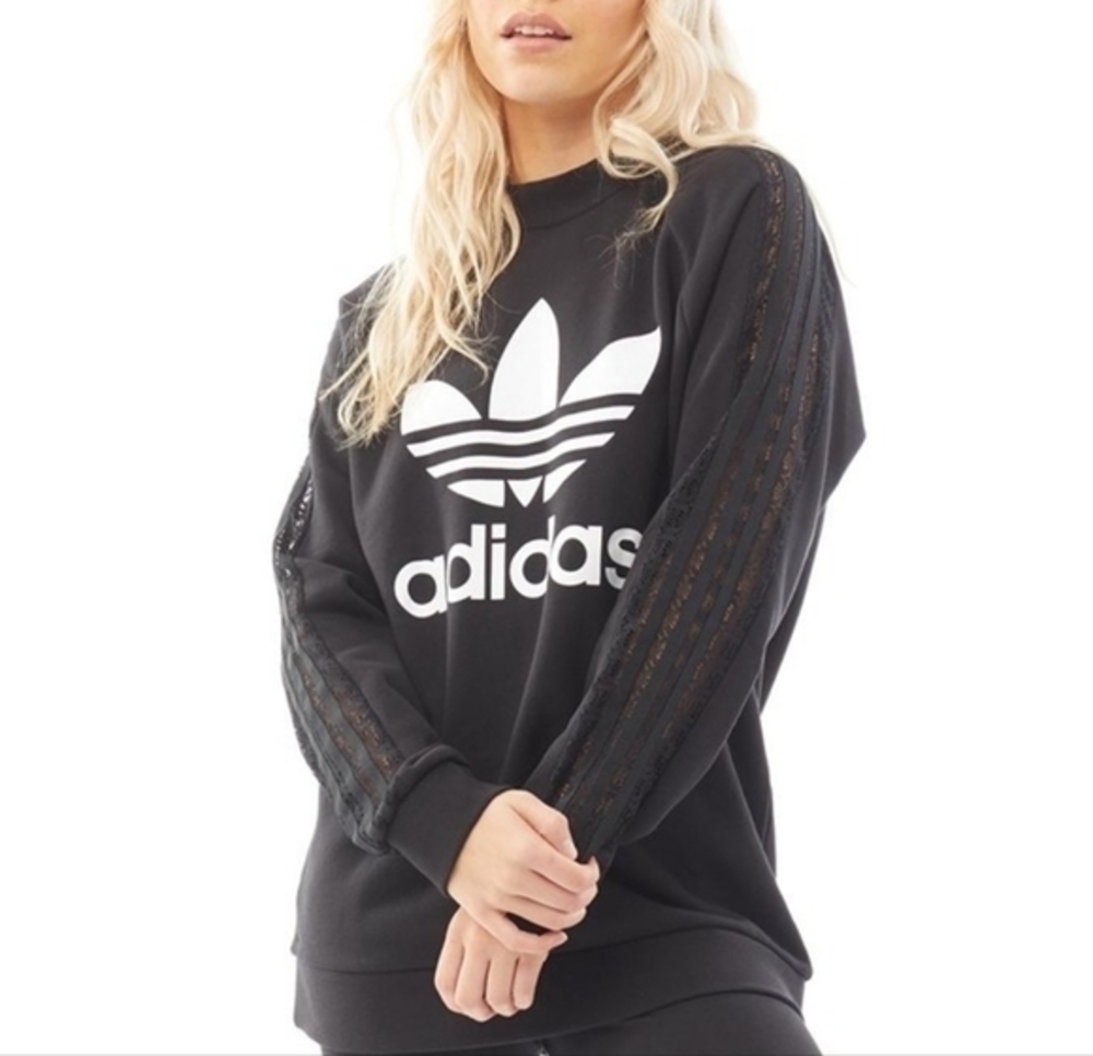✨RARE✨ Adidas Originals Bellista Lace Insert Sleeves Trefoil Black Sweatshirt